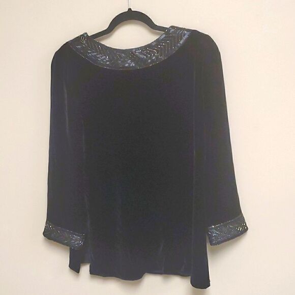 CARMEN MARC VALCO Velvet & Beaded Evening Top - Size 12 - Picture 1 of 6